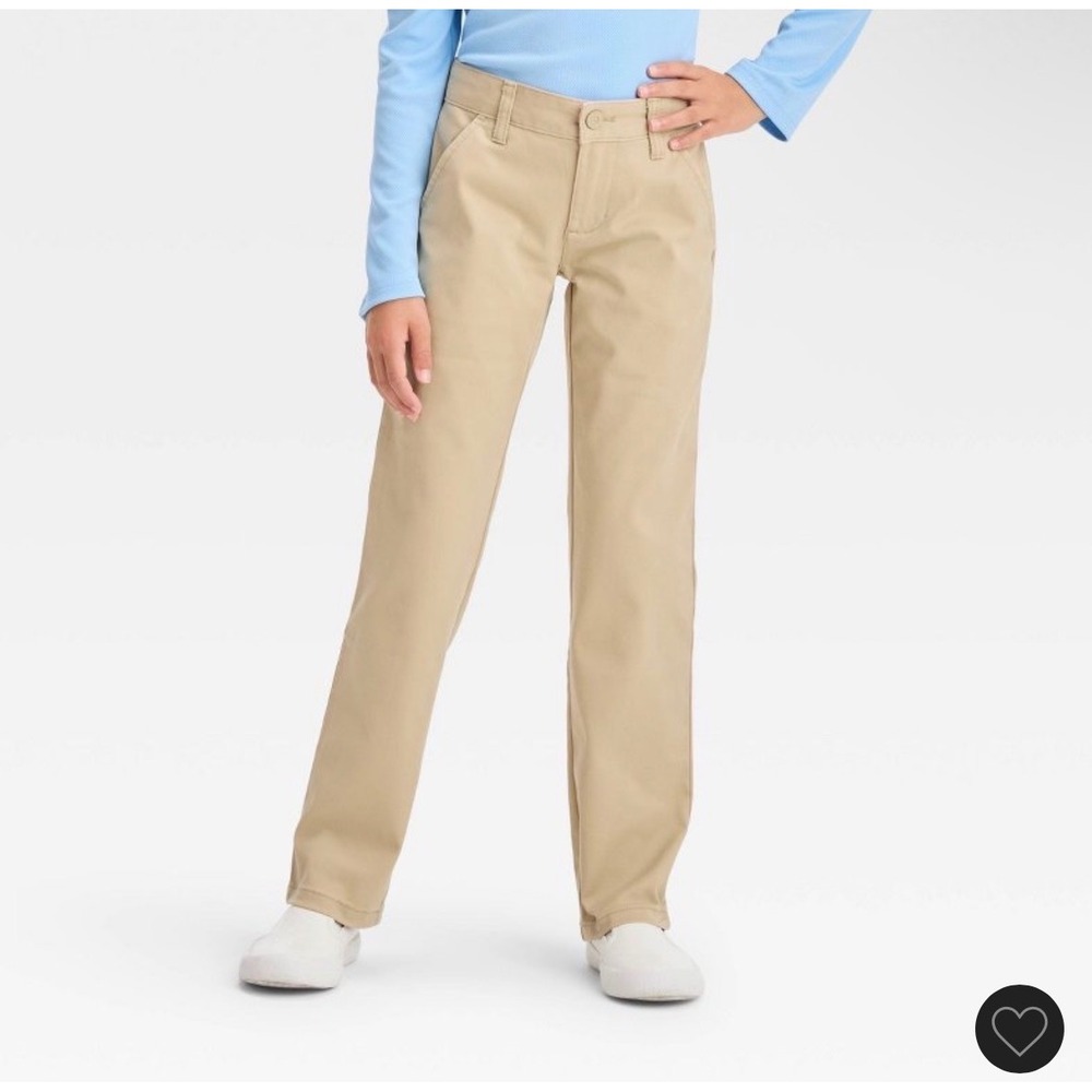 Cat & Jack Girls Khaki Straight Chino Pants Reinforced Knee Size 6 NWT